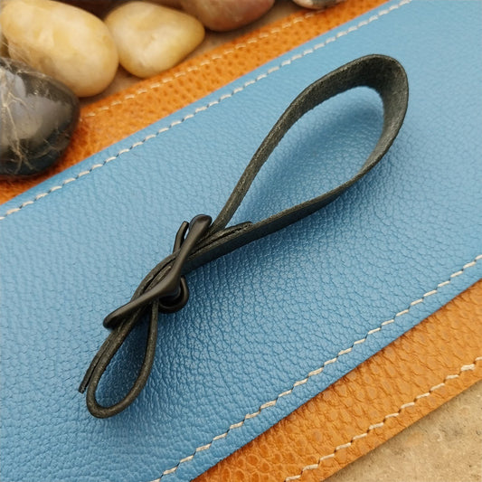 Black Grain Saddle Leather Pocket Watch Fob Strap & Black Solid Buckle