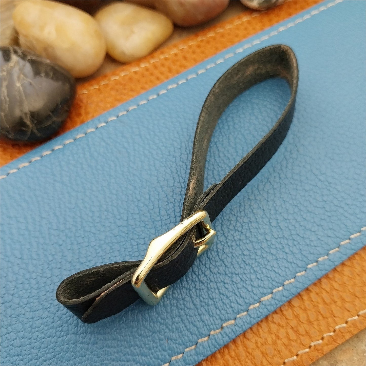 Black Grain Saddle Leather Pocket Watch Fob Strap & Brass Finish Solid Buckle