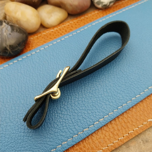 Black French Goatskin Vintage Pocket Watch Fob Strap & Brass Finish Solid Buckle