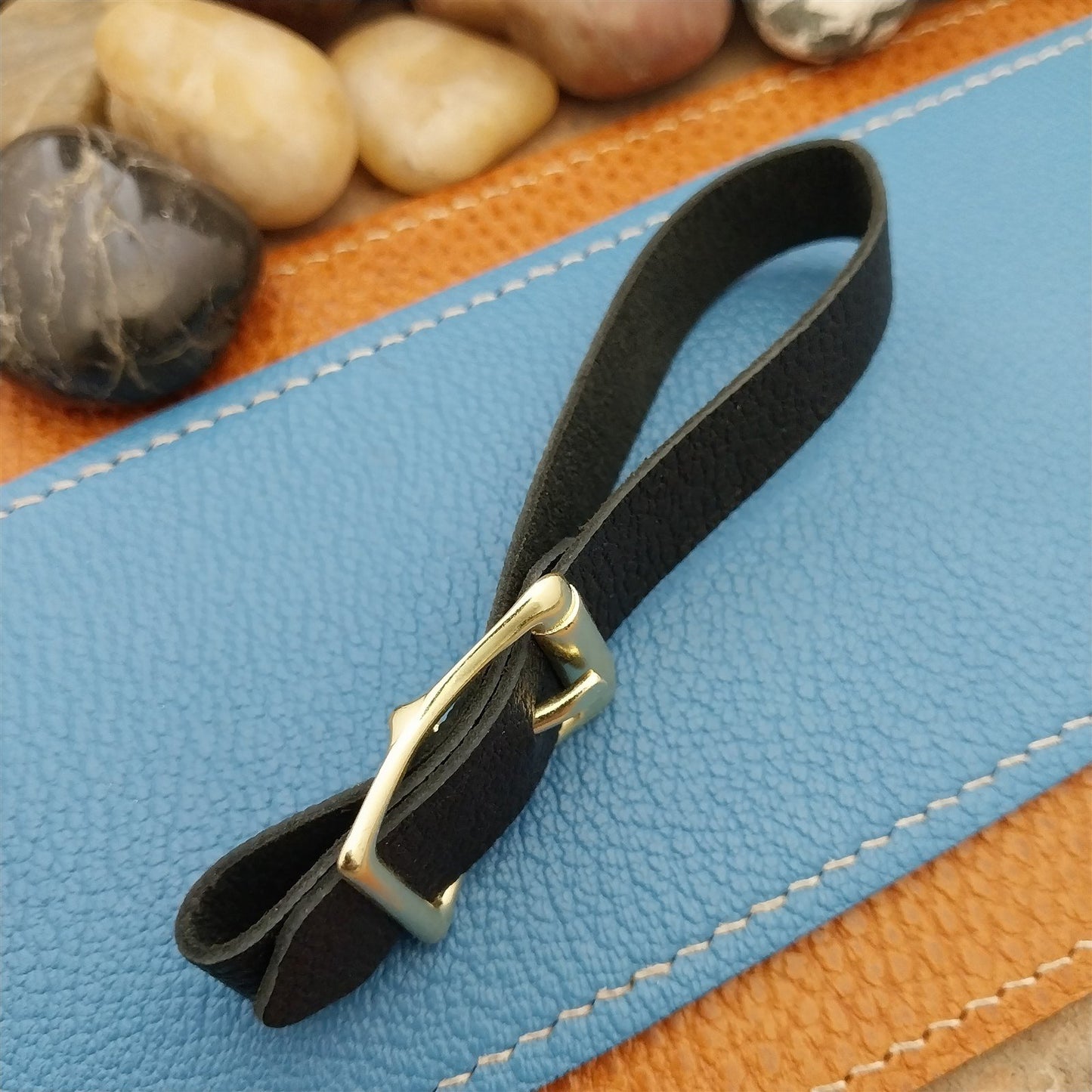 Black French Goatskin Vintage Pocket Watch Fob Strap & Brass Finish Solid Buckle