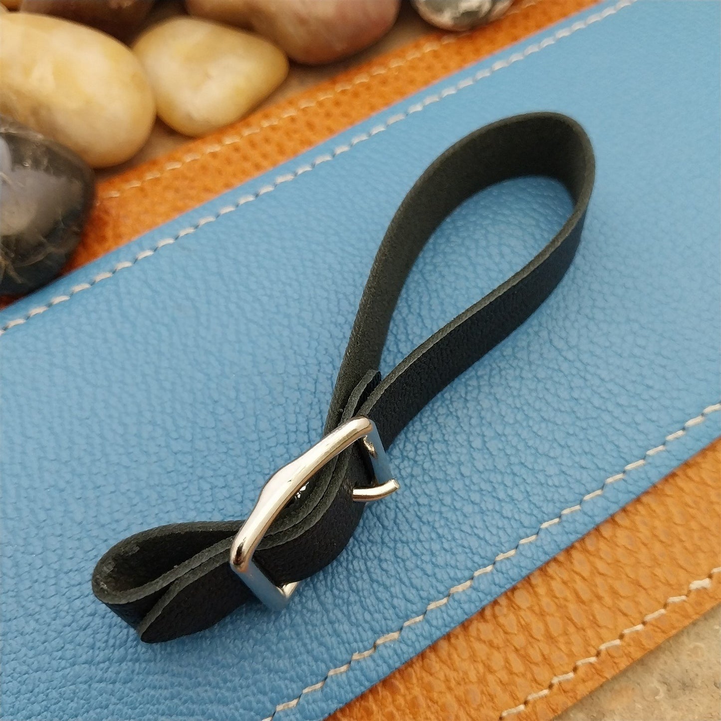 Black French Goatskin Vintage Pocket Watch Fob Strap& Nickel Finish Solid Buckle