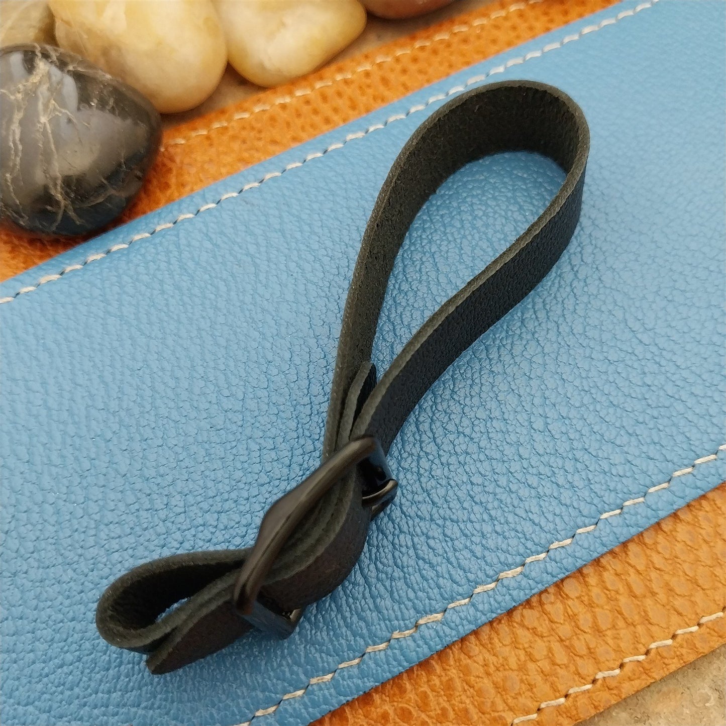 Black French Goatskin Vintage Pocket Watch Fob Strap & Black Solid Buckle