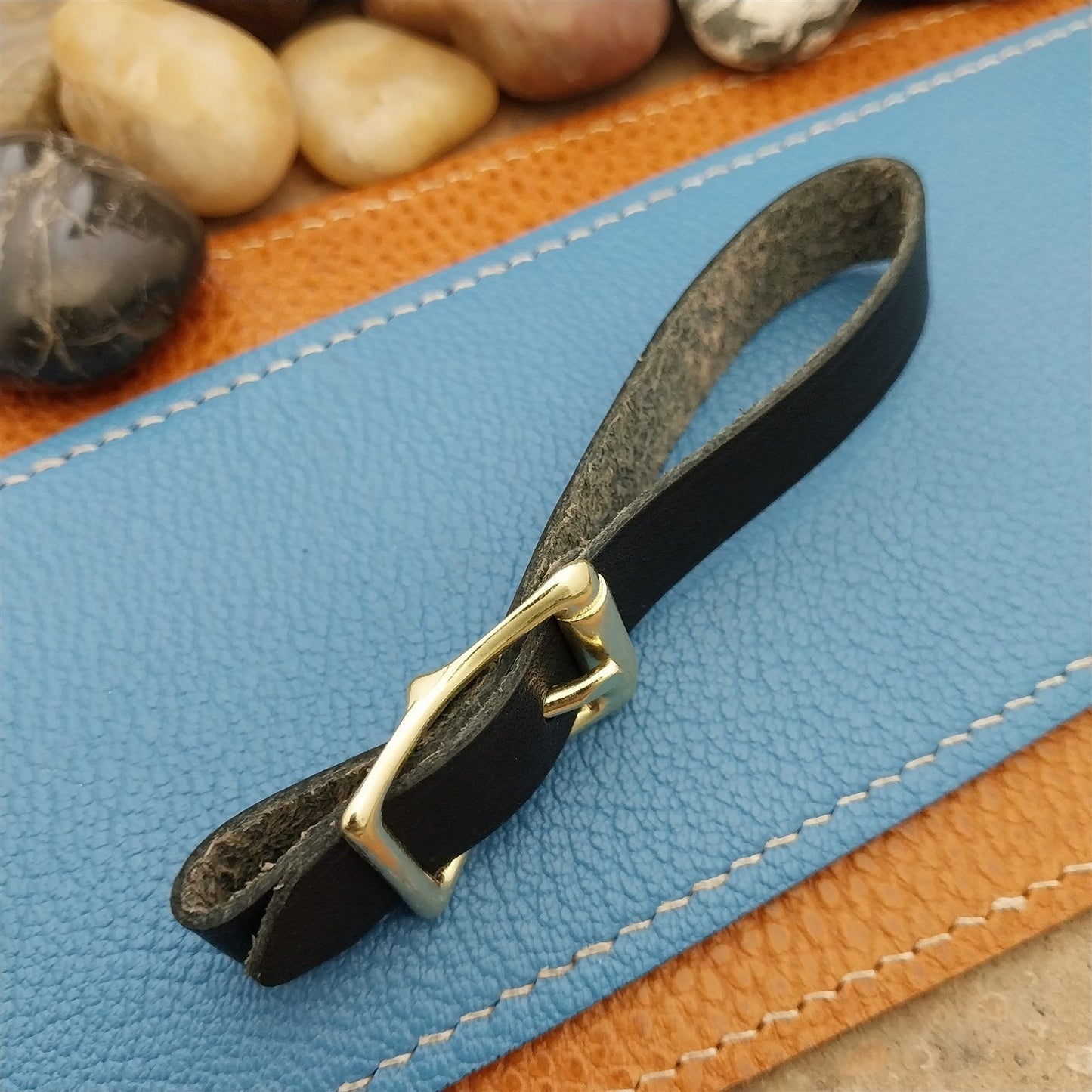 Black Saddle Leather Vintage Pocket Watch Fob Strap & Brass Finish Solid Buckle