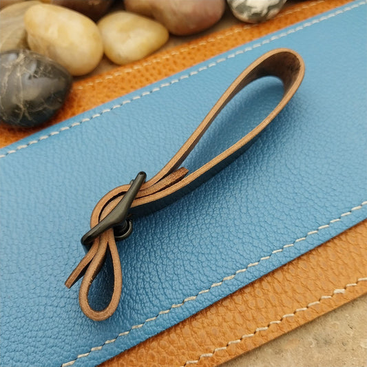 Black Shell Cordovan Leather Vintage Pocket Watch Fob Strap & Black Solid Buckle