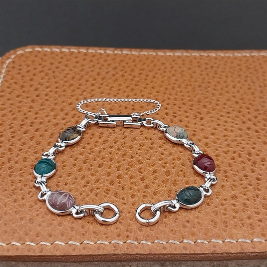 Vintage Kreisler Ladies Carved Scarabs & Gold-Filled 1960s Cocktail Watch Band