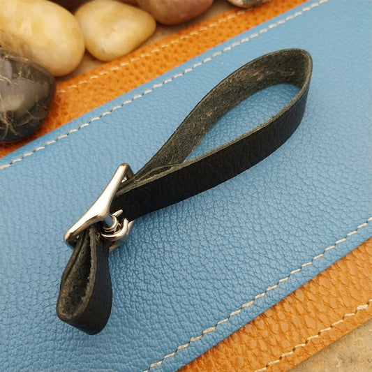 Black Grain Saddle Leather Pocket Watch Fob Strap & Nickel Finish Solid Buckle