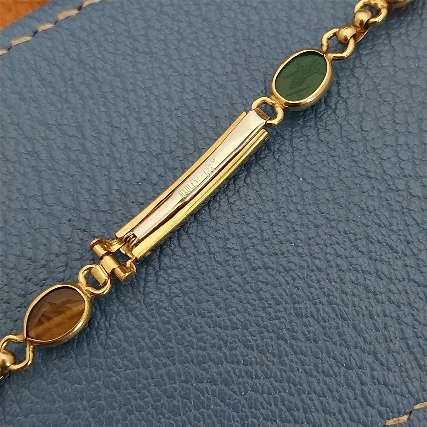 Carved Stone Scarab & Yellow Gold-Filled Ladies Unused 1960s Vintage Watch Band