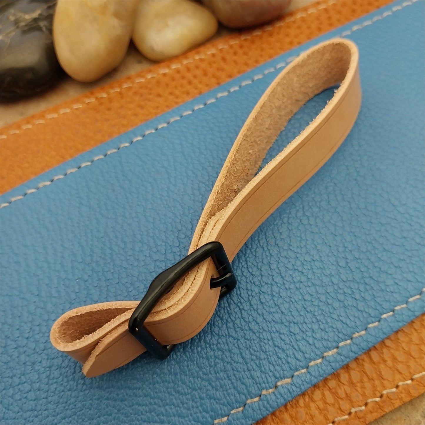 Natural Buttero Leather Pocket Watch Fob Strap & Black Finish Solid Buckle