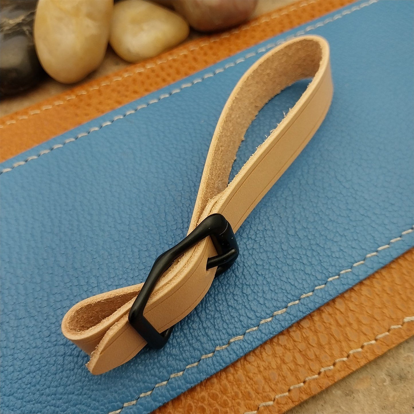 Natural Buttero Leather Pocket Watch Fob Strap & Black Finish Solid Buckle