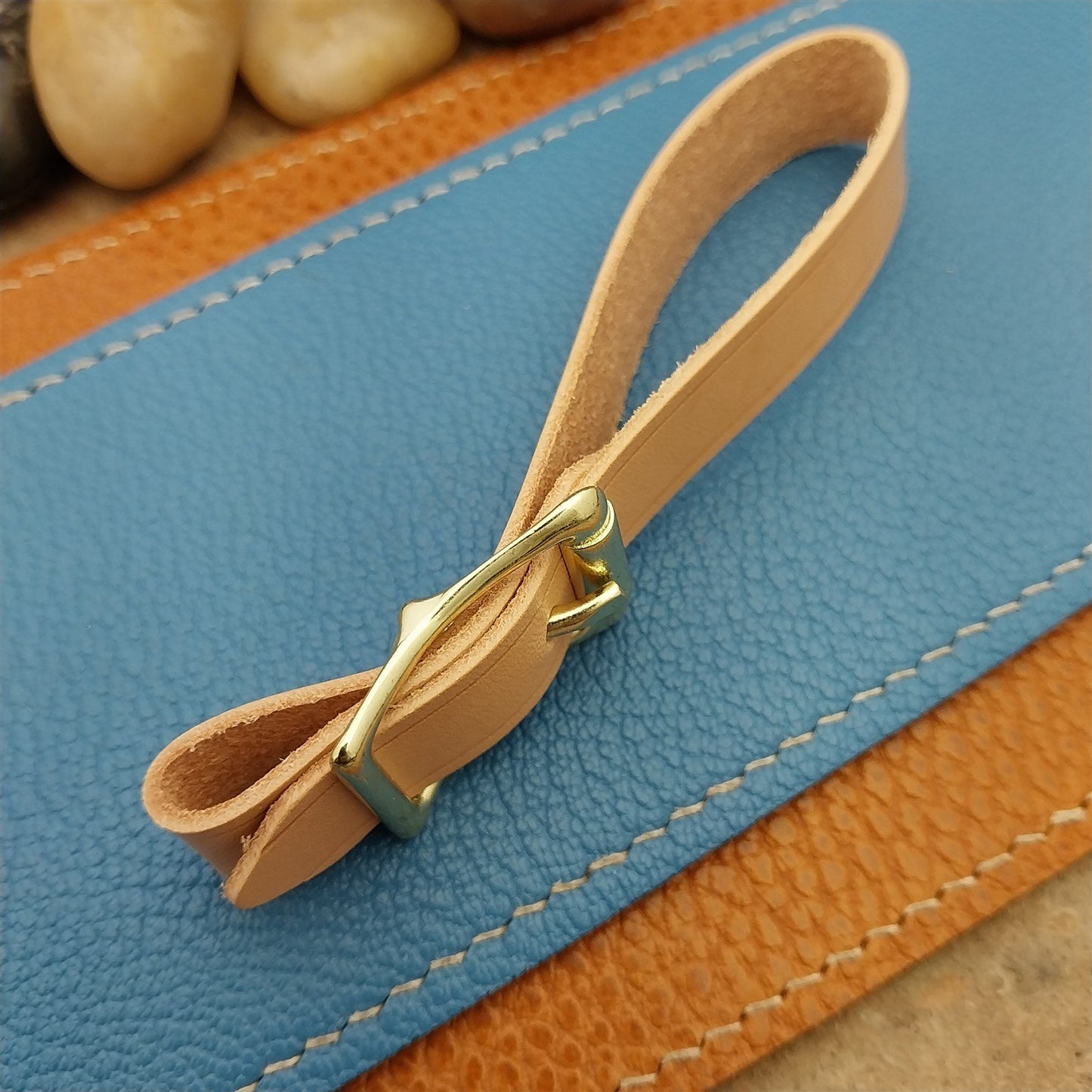 Natural Buttero Leather Pocket Watch Fob Strap & Brass Finish Solid Buckle