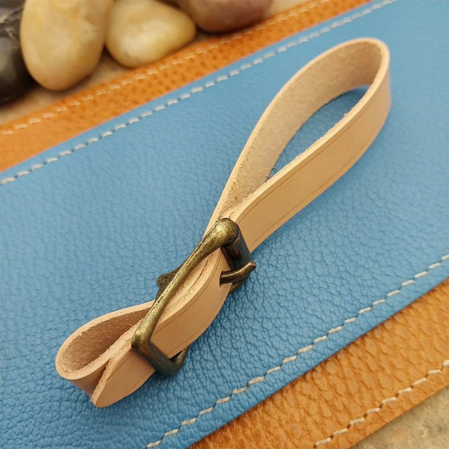 Natural Buttero Leather Pocket Watch Fob Strap&Antique Brass Finish Solid Buckle