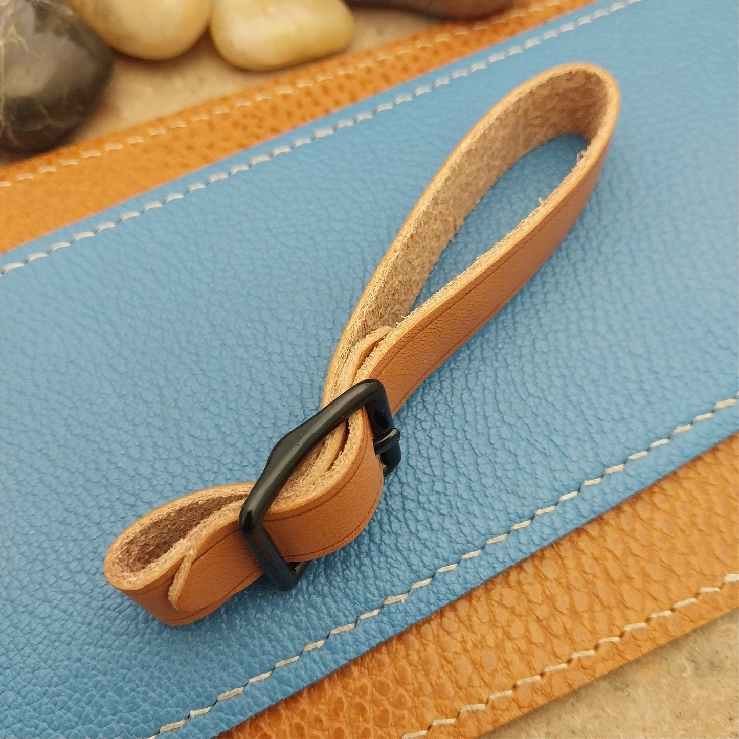 Russet Saddle Leather Vintage Pocket Watch Fob Strap & Black Buckle