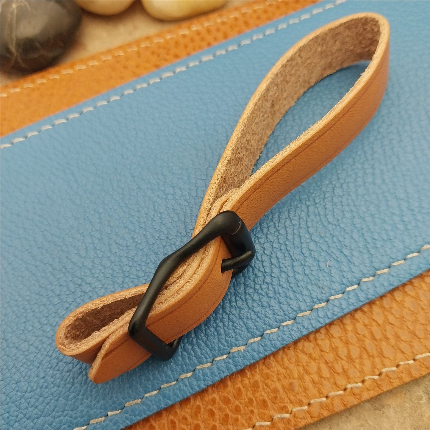 Russet Saddle Leather Vintage Pocket Watch Fob Strap & Black Buckle