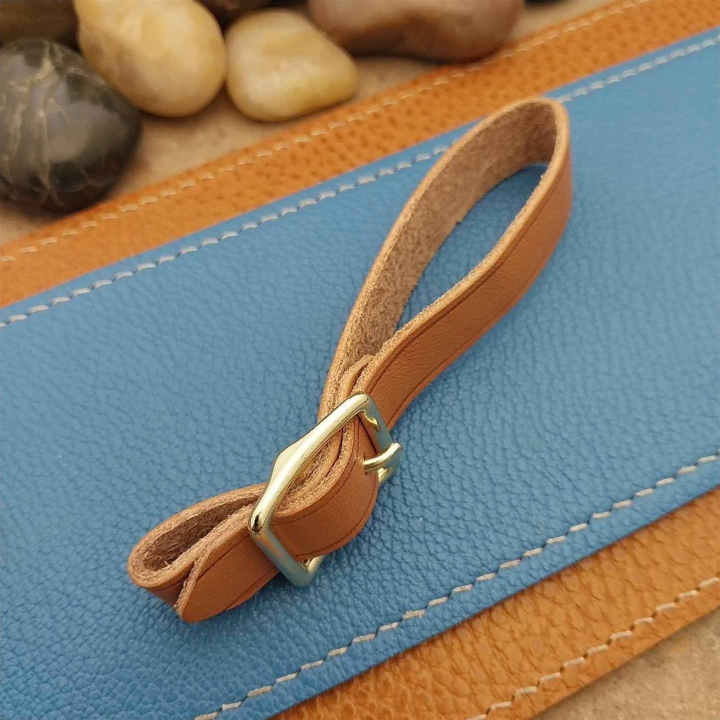 Russet Saddle Leather Pocket Watch Fob Strap & Polished Brass Finish Buckle