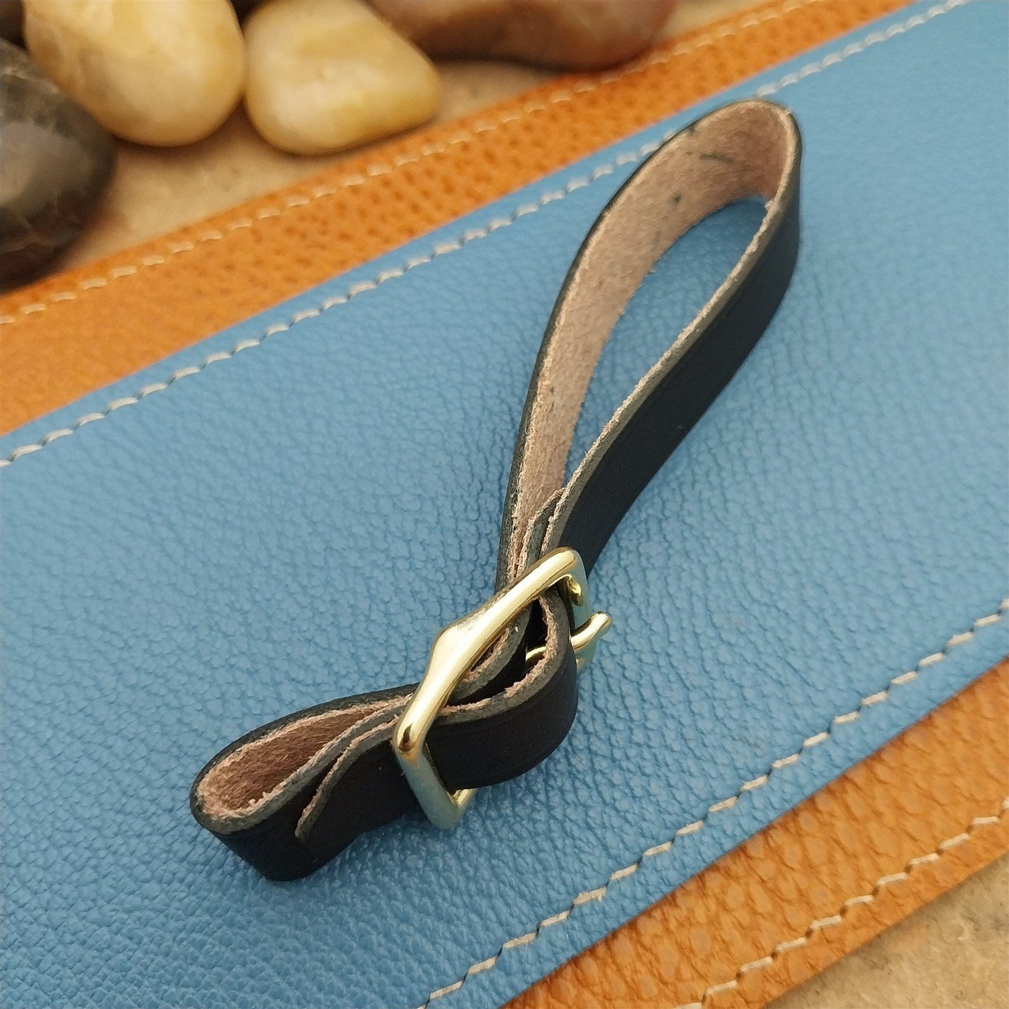 English Bridle Leather Vintage Pocket Watch Fob Strap & Gold Finish Buckle