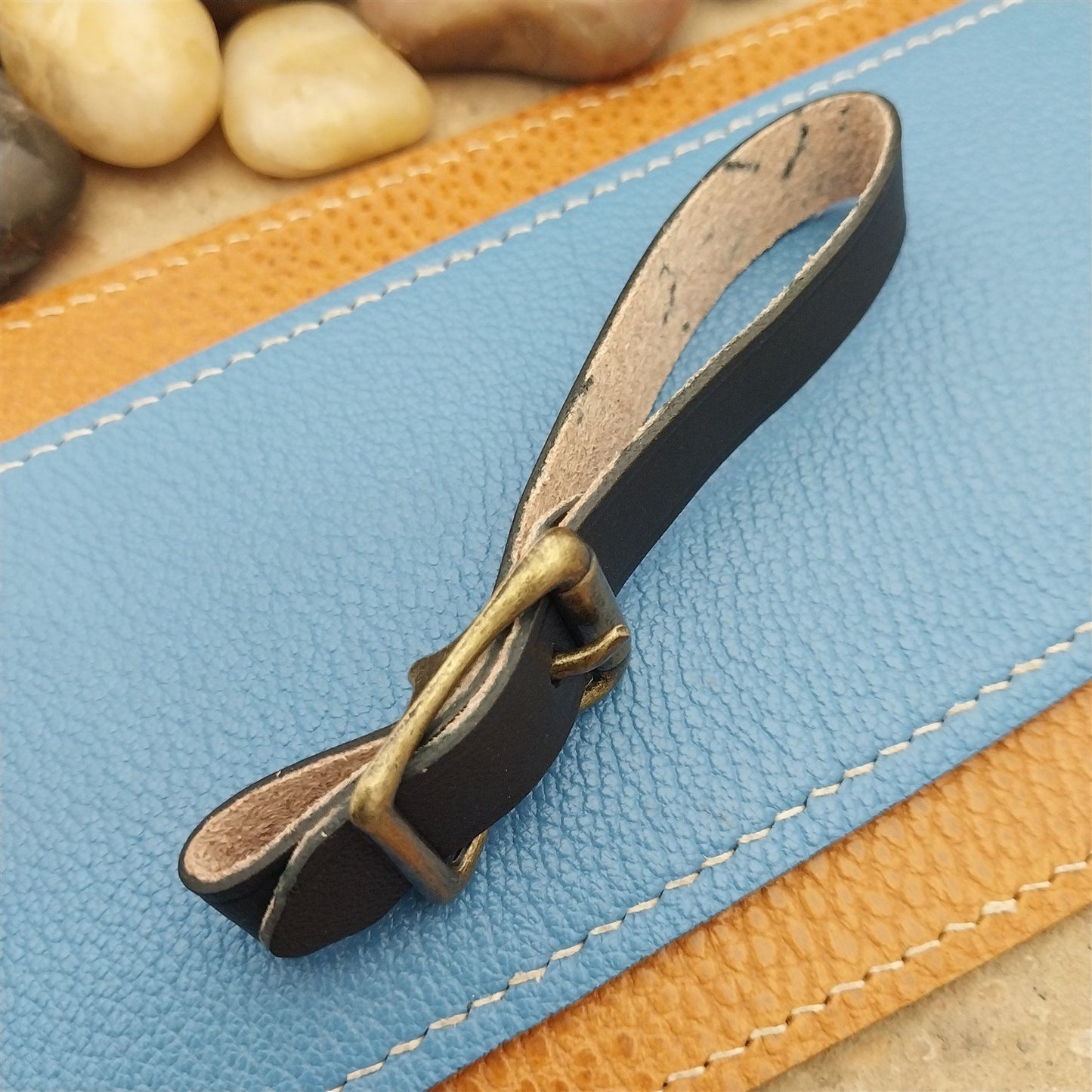 English Bridle Leather Pocket Watch Fob Strap & Antique Brass Finish Buckle