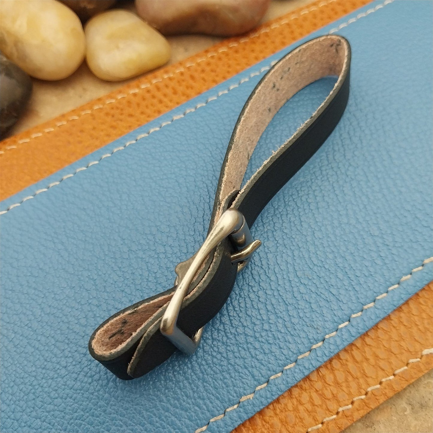 English Bridle Leather Pocket Watch Fob Strap & Antique Nickel Finish Buckle