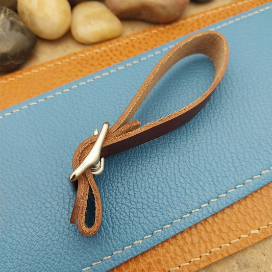 English Bridle Leather Vintage Pocket Watch Fob Strap & Nickel Finish Cast Buckle