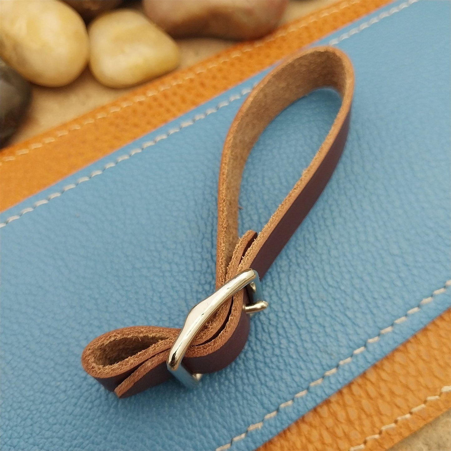 English Bridle Leather Vintage Pocket Watch Fob Strap & Nickel Finish Cast Buckle