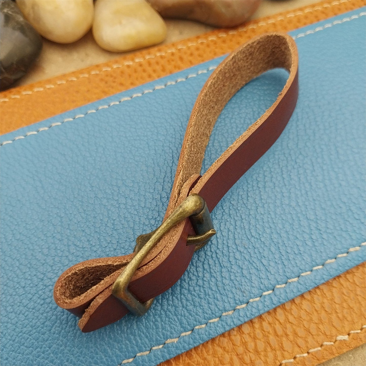 English Bridle Leather Pocket Watch Fob Strap & Antique Brass Finish Cast Buckle