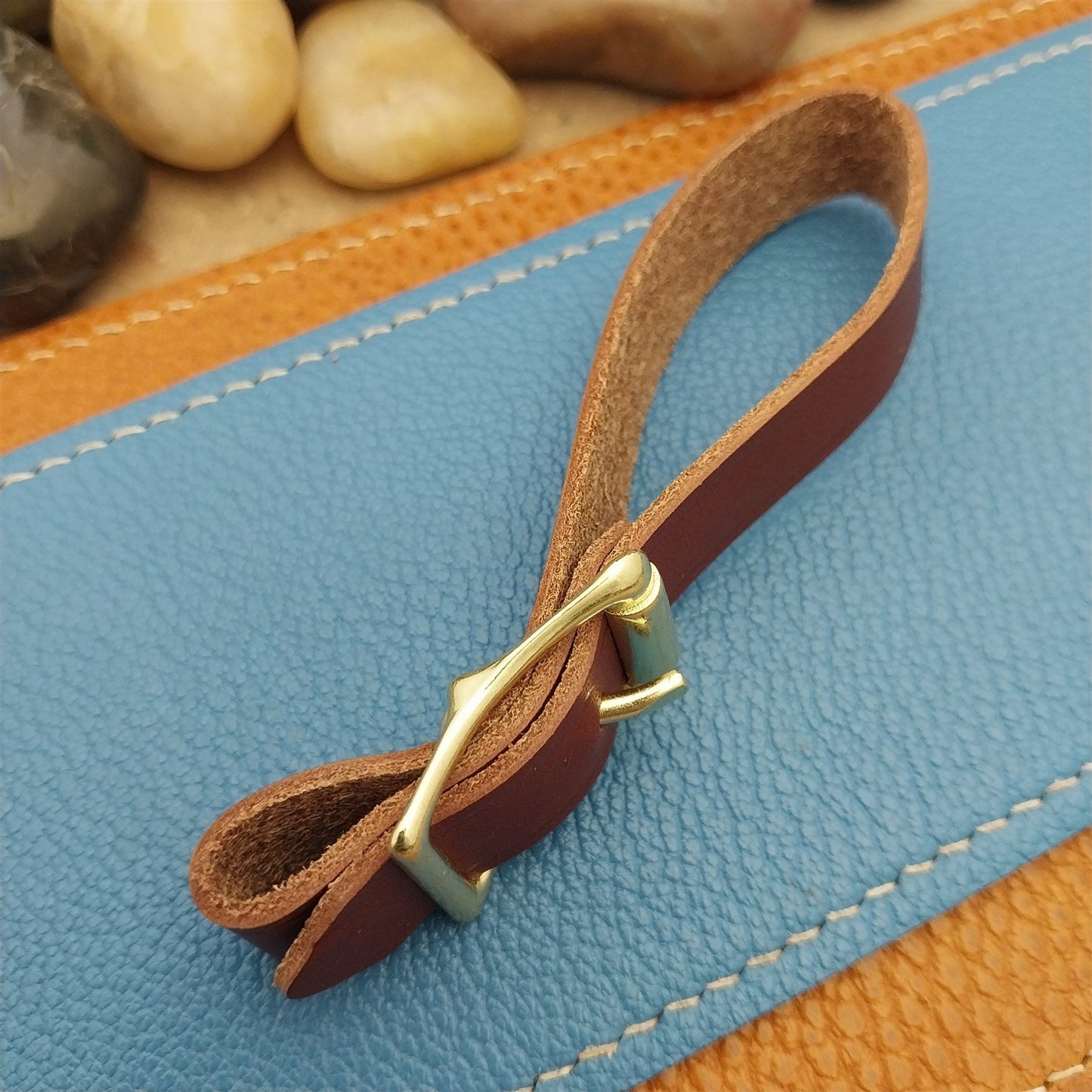 English Bridle Leather Pocket Watch Fob Strap & Polished Brass Finish Cast Buckle