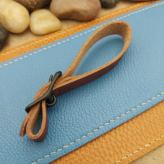 English Bridle Leather Vintage Pocket Watch Fob Strap & Cast Black Buckle