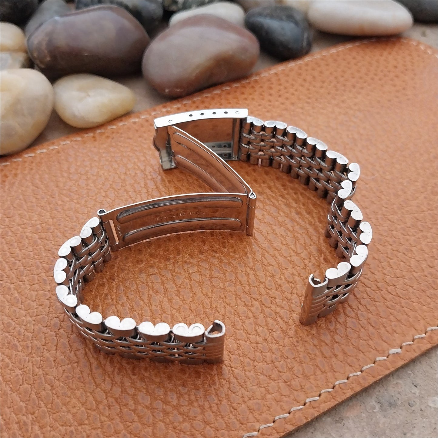 Vintage 17.2mm Stainless Steel Rice Beads Classic Speidel 1960s Watch Band
