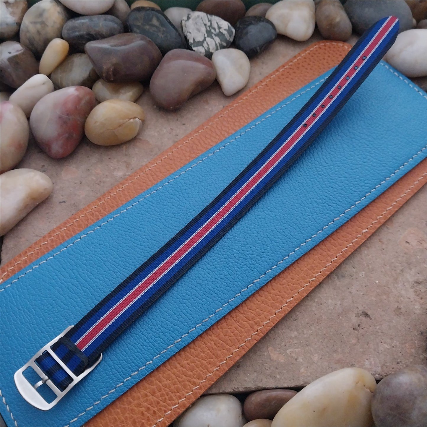 Vintage 18mm Striped Perlon Unused Classic Single Pass 1960s Unused Watch Band