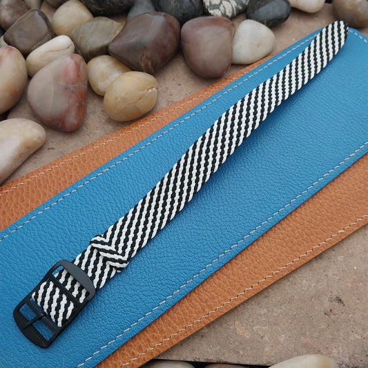 Braided Perlon 18mm Black & White Single Pass 60s Unused Vintage Field Watch Band