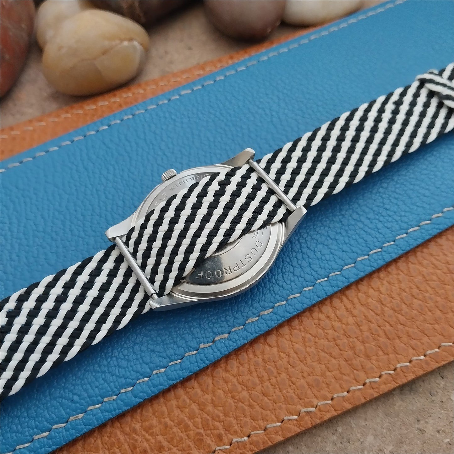 Braided Perlon 18mm Black & White Single Pass 60s Unused Vintage Field Watch Band