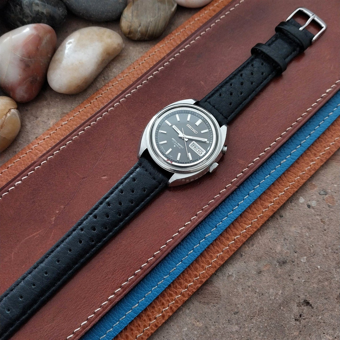 18mm Speidel Driving Strap Perforated Tapered Black Leather Unused Watch Band