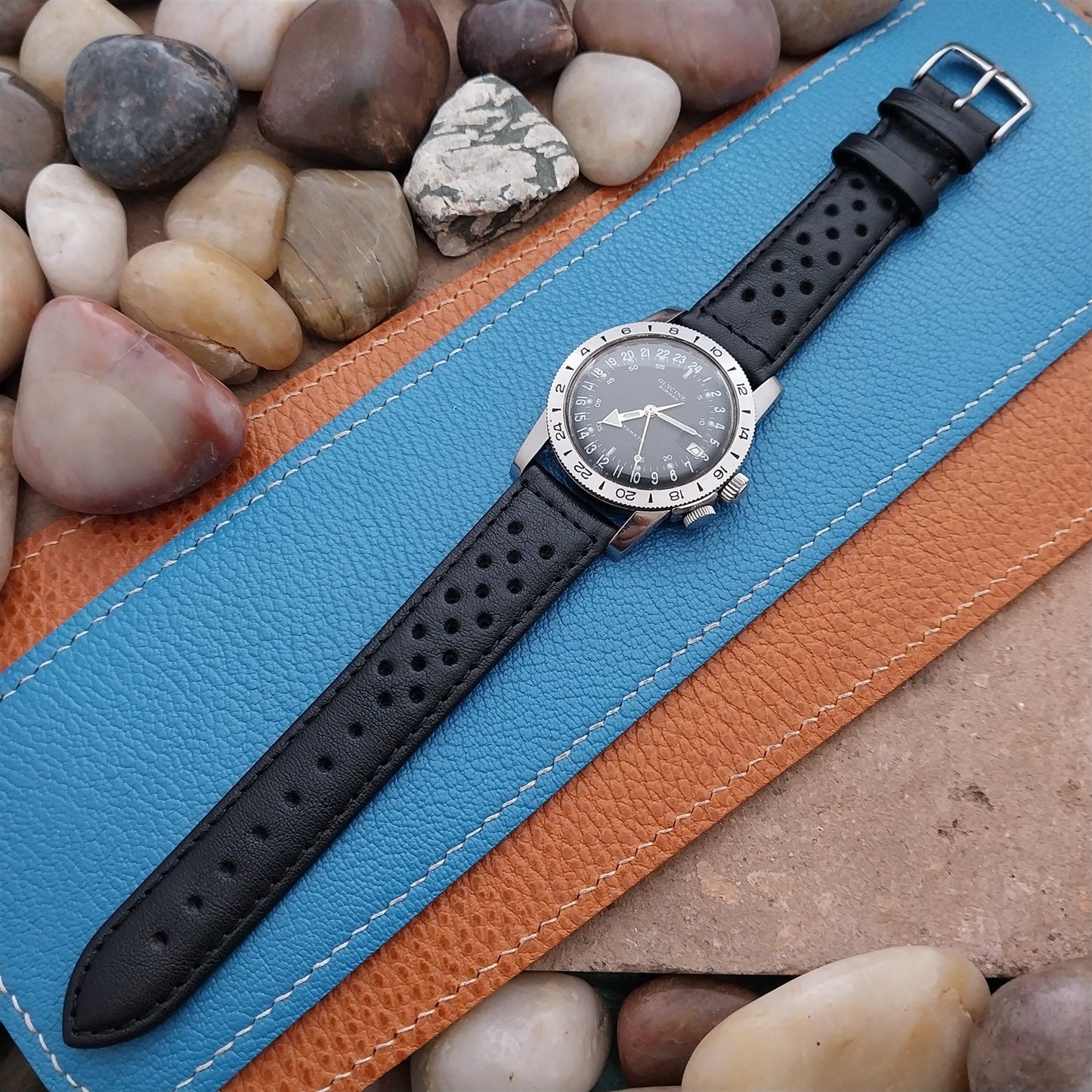 20mm Speidel Driving Perforated Black Leather Watch Strap