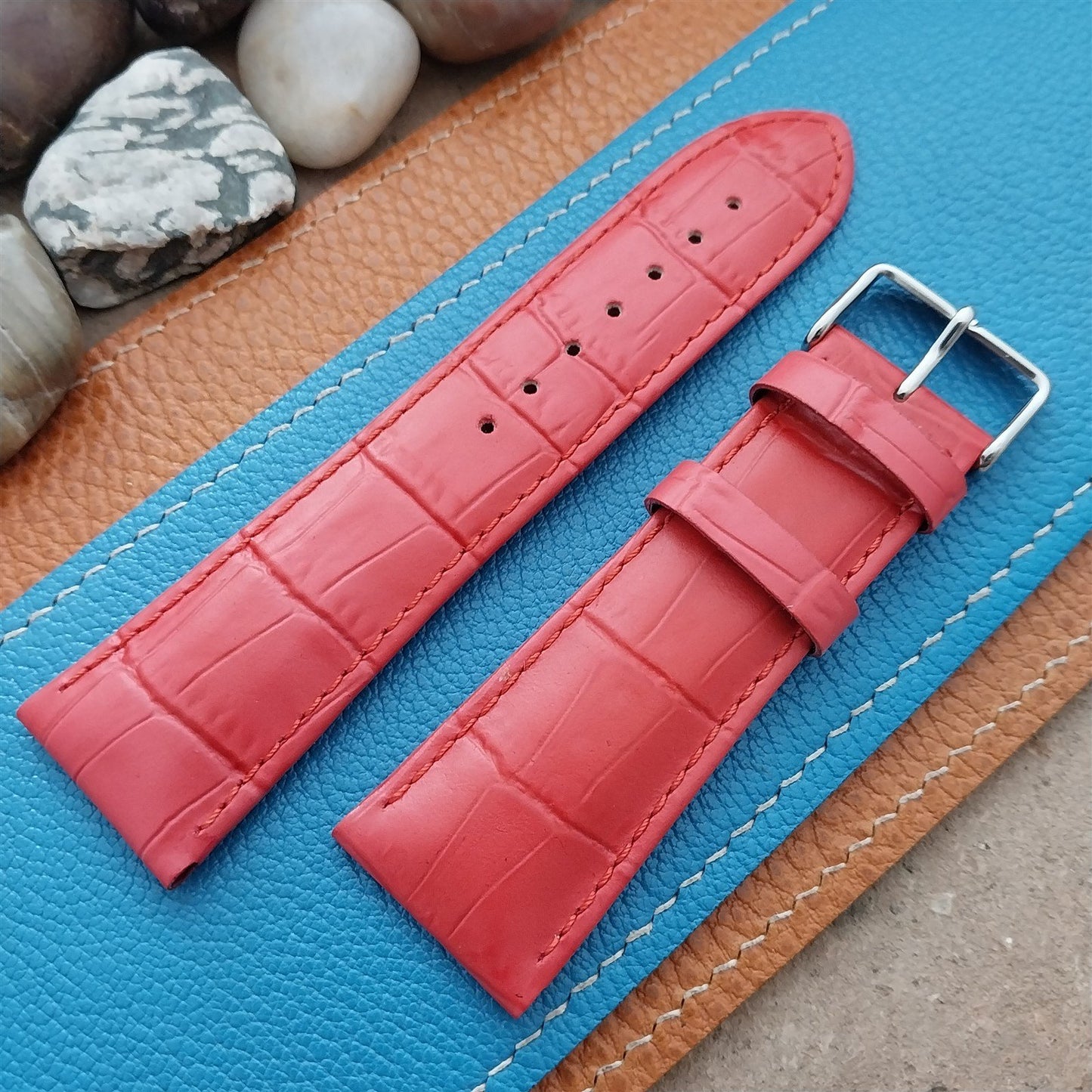 26mm Hadley Roma Red Croco-Grain Leather Unused Watch Band