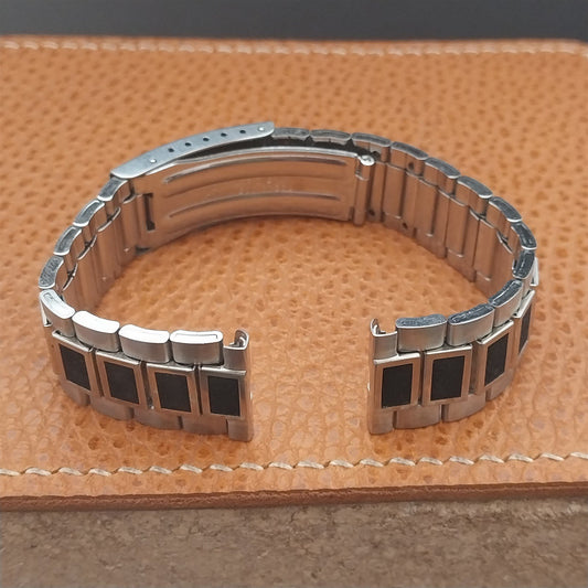 Vintage 17.2mm Stainless & Black Corfam Bullet Link Craftex Classic Watch Band