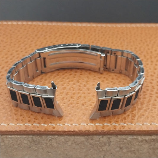 1960s Vintage 19mm Stainless & Black Corfam Craftex Classic NOS Watch Band