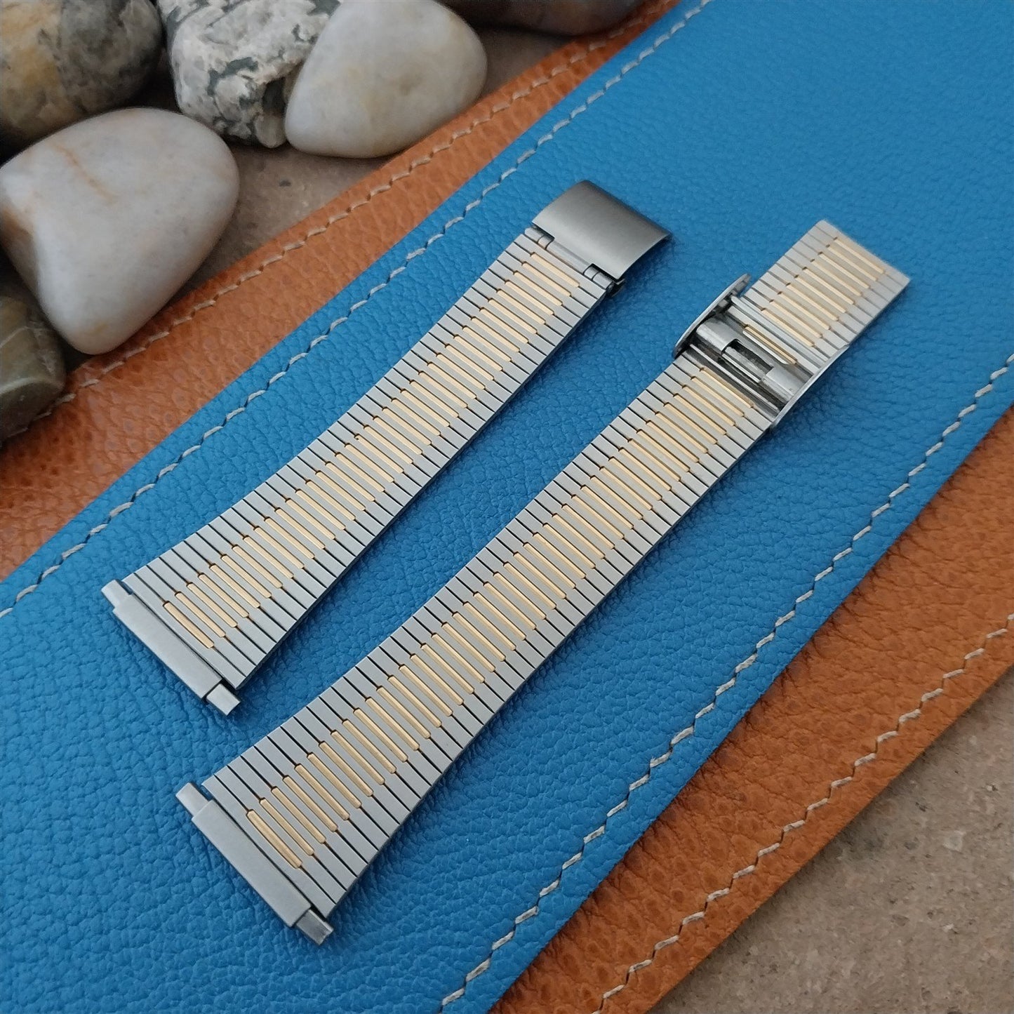 Stainless & Gold Tone 2pc LED LCD 16mm 18mm 20mm Unused 1970s Vintage Watch Band
