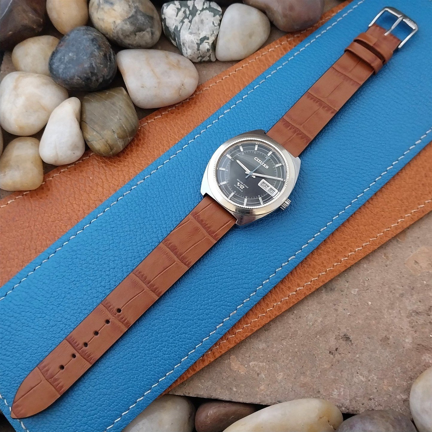 18mm Rios Miami Gold-Brown Alligator Grain Leather Tapered 18/16 Watch Band