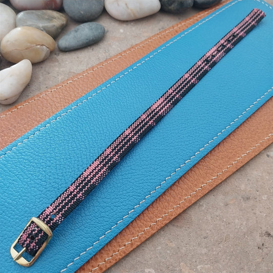 Vintage 10mm Ladies Madras Plaid Pink & Black 1960s Single Pass Watch Band