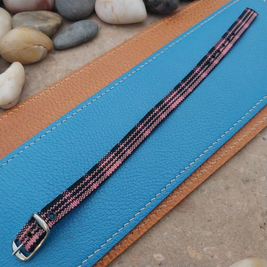 Vintage 10mm Ladies Madras Plaid Pink & Black 1960s Single Pass Watch Band
