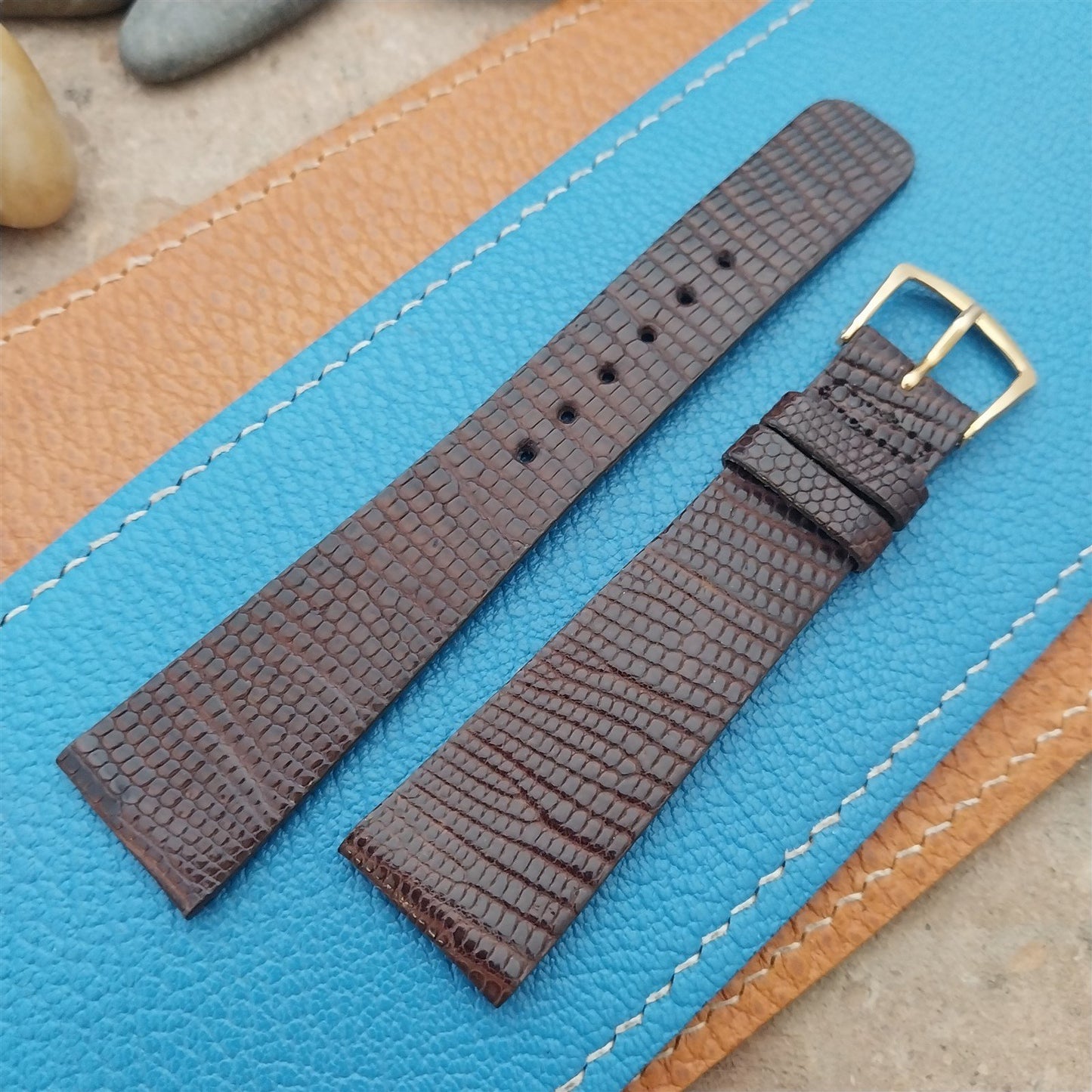 Vintage 20mm Hadley Roma Unpadded Brown Lizard Classic Tapered NOS Watch Strap