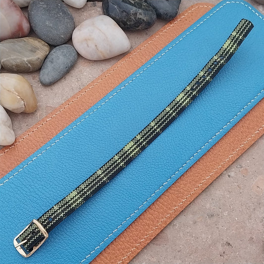 Vintage 10mm Ladies Madras Plaid Black & Green 1960s Single Pass Watch Strap