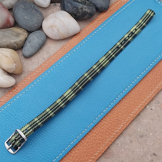 Vintage 10mm Ladies Madras Plaid Black & Green 1960s Single Pass Watch Strap