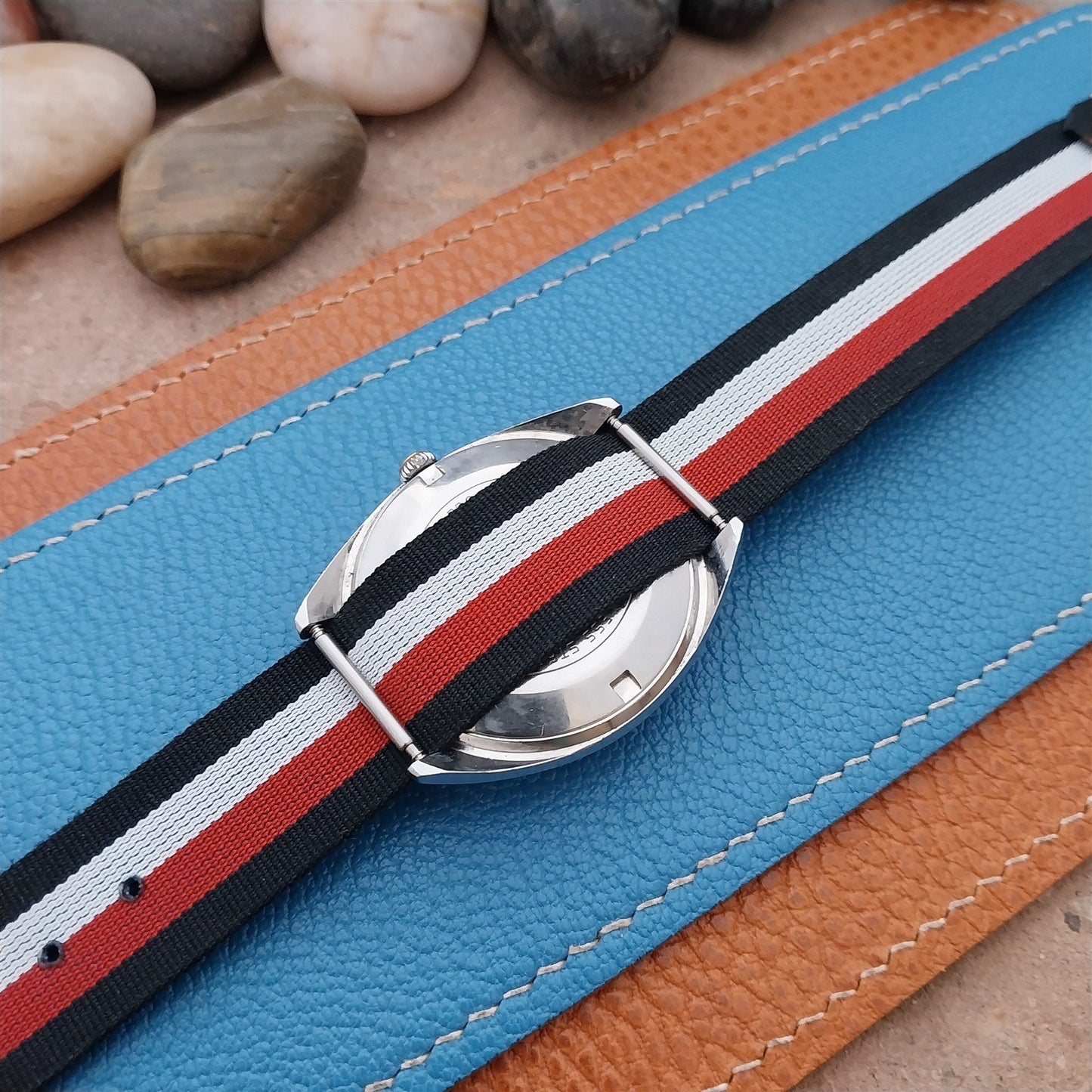 Vintage 18mm Striped Perlon Unused Classic Single Pass 1960s Unused Watch Band