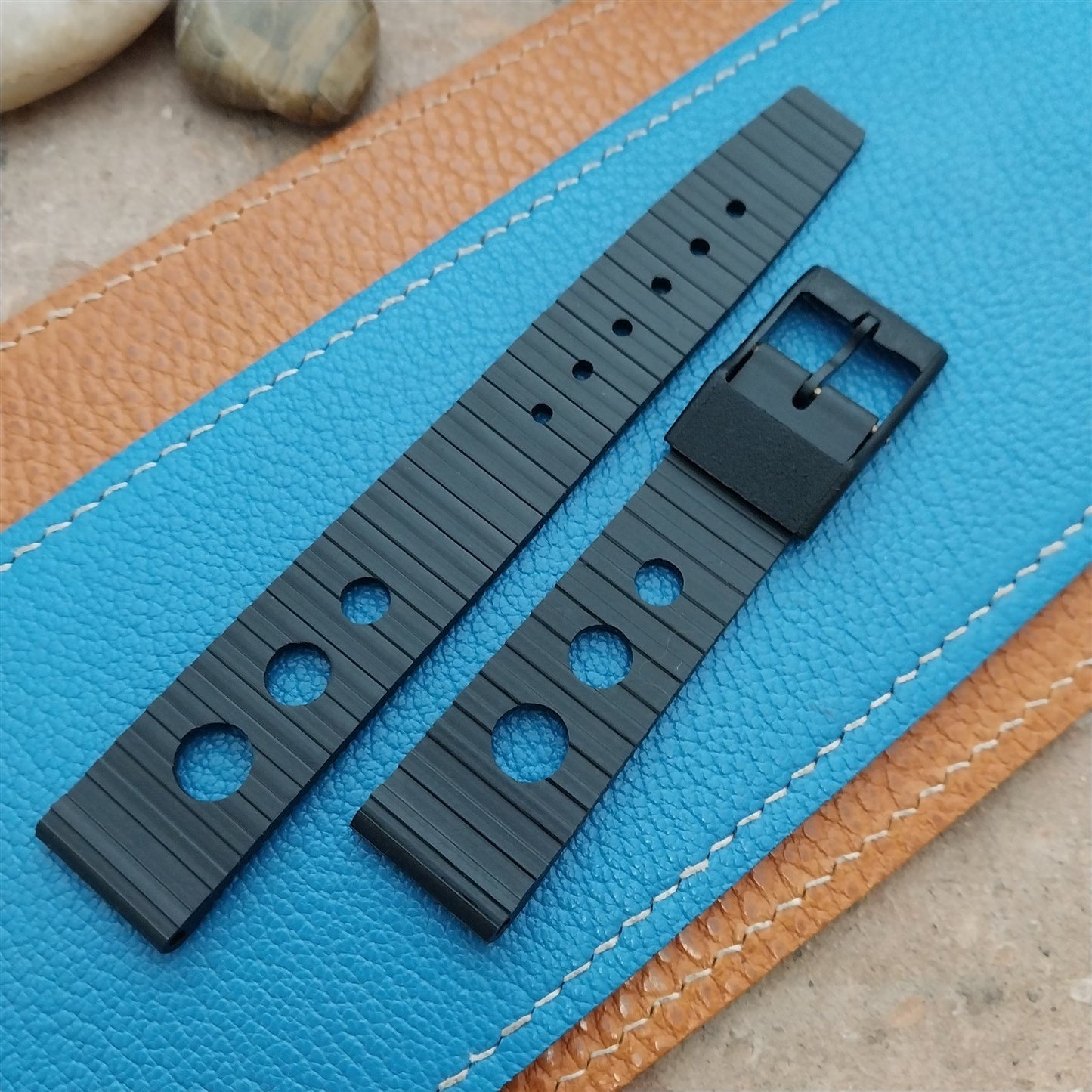 Vintage 18mm Rally GT Strap Black Round Hole NOS 1960s-1970s Unused Watch Strap