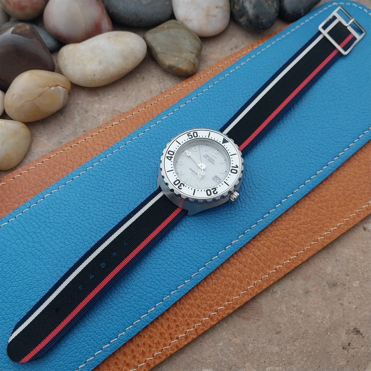Vintage 18mm Striped Nylon Unused Classic Single Pass 1960s Unused Watch Strap