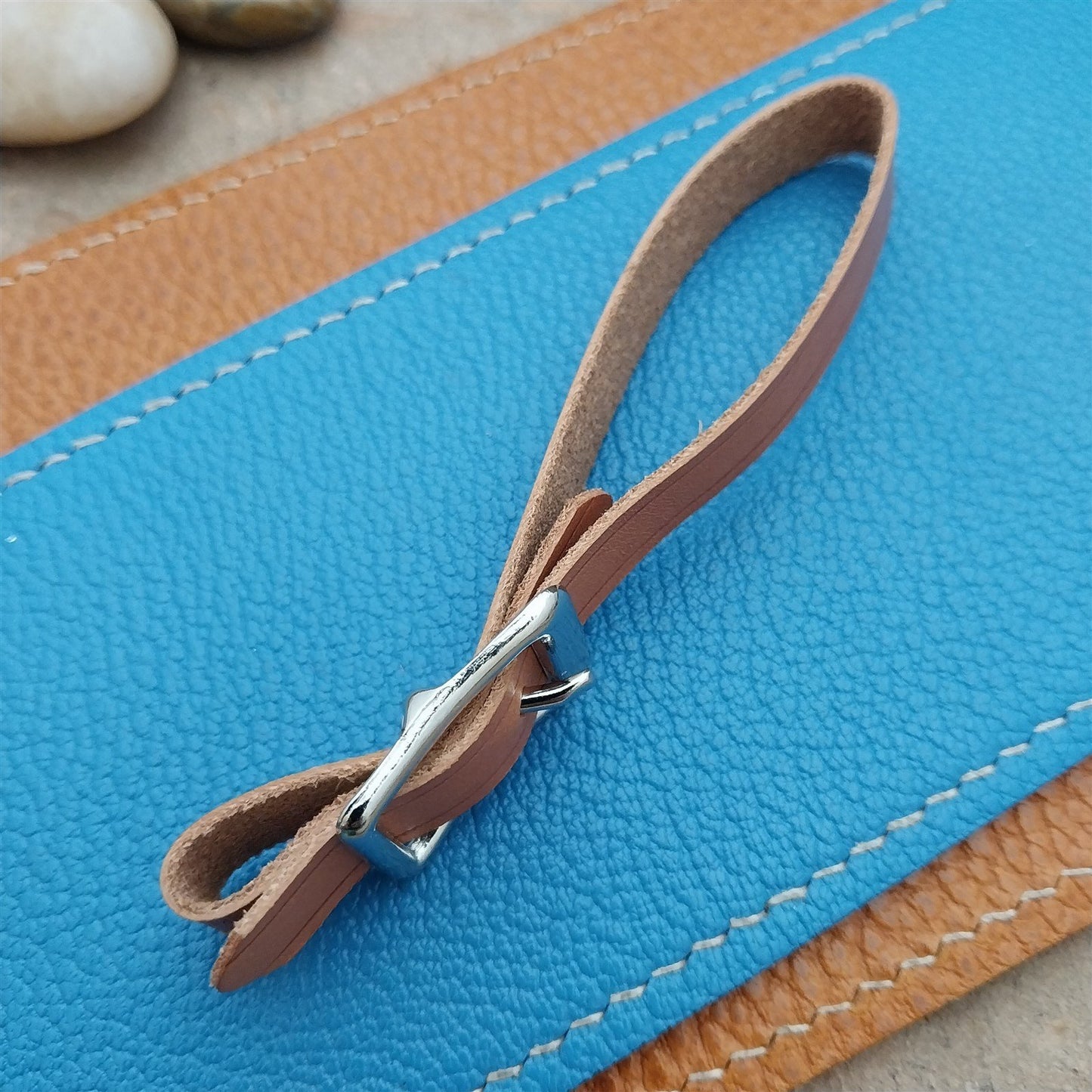 3/8" Tan English Bridle Leather Vintage Pocket Watch Fob Strap & Solid Buckle