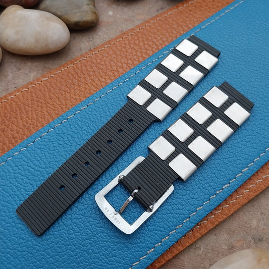 18mm Mod Rally Strap Black & Stainless Steel 1960s-1970s Vintage Watch Band