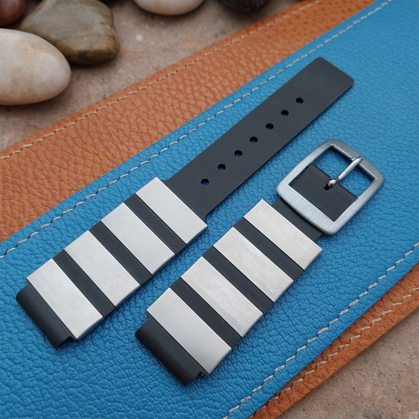 18mm Mod Rally Strap Black & Stainless Steel 1960s-1970s Vintage Watch Band