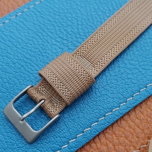 16mm Beige Nylon Single Pass Unused Vintage Watch Strap & Bead Blasted Buckle