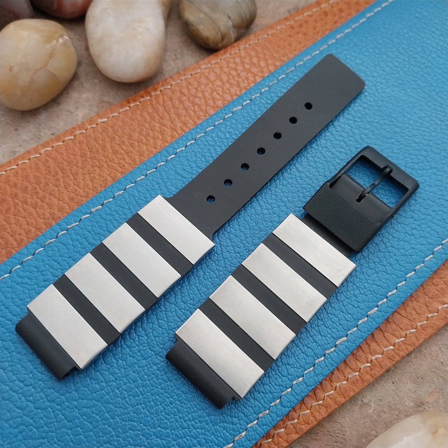 18mm Mod Rally Strap Black & Stainless Steel 1960s-1970s Vintage Watch Band